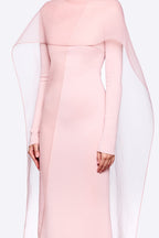 Modern Cape Sleeve Slimming Full Length Formal Maxi Dress With Transparent Cape Detail - MAYMOONLY