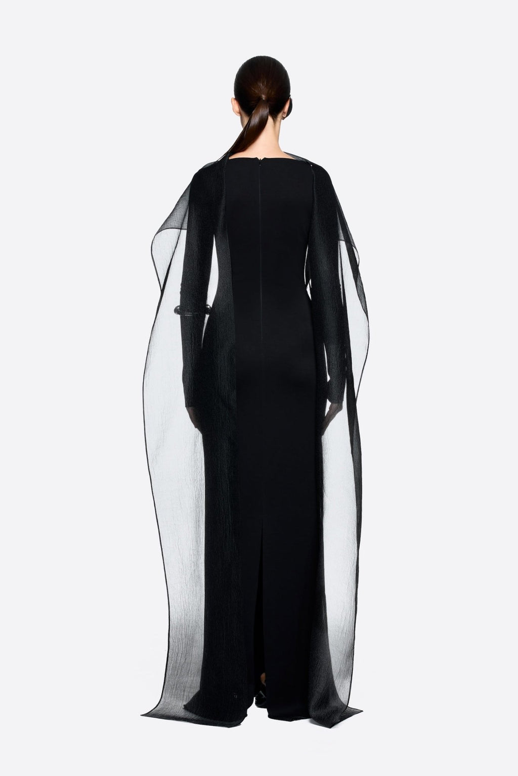Modern Cape Sleeve Slimming Full Length Formal Maxi Dress With Transparent Cape Detail - MAYMOONLY