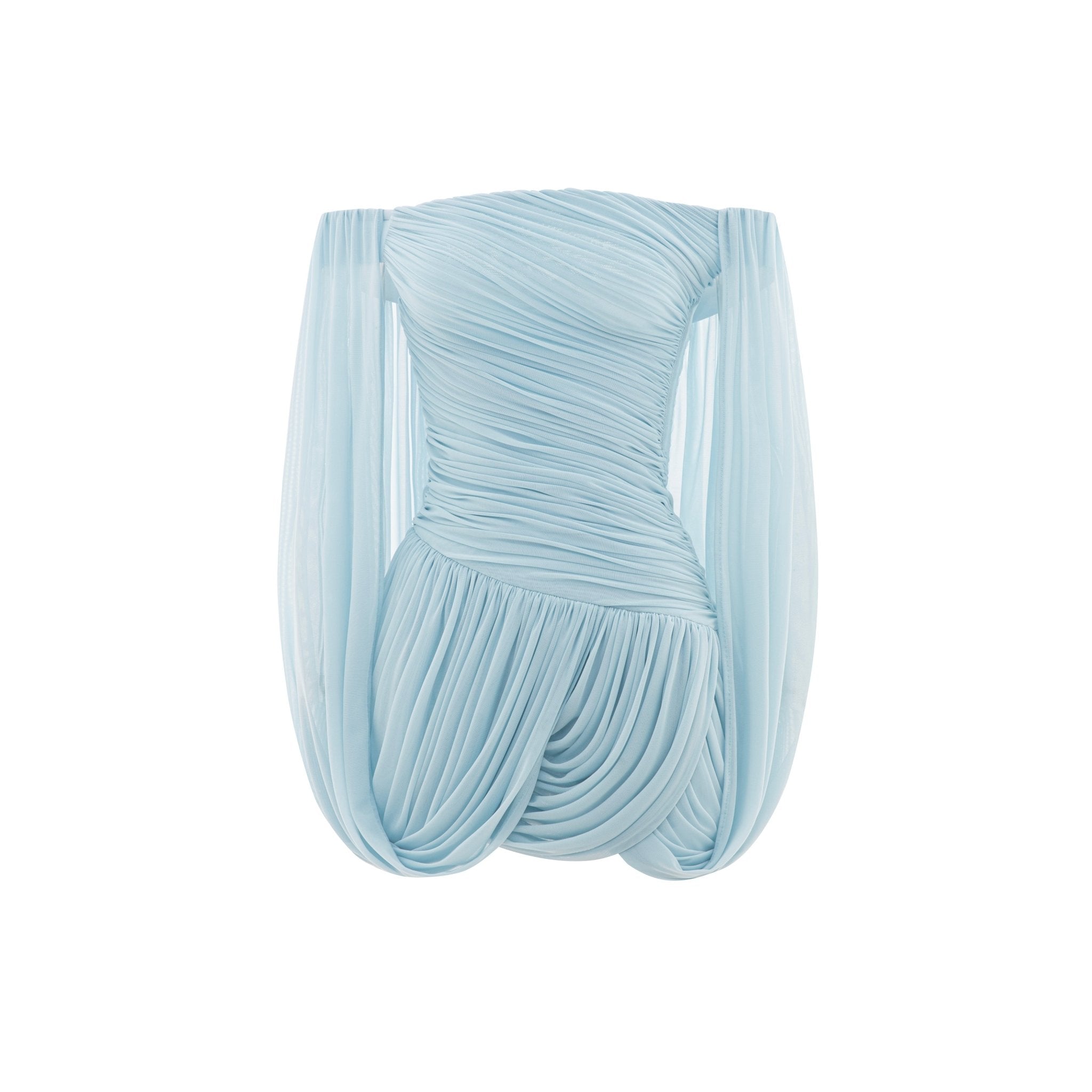 Off Shoulder Flowy Sleeve Ruched Mini Dress - MAYMOONLY