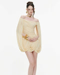 Off Shoulder Flowy Sleeve Ruched Mini Dress - MAYMOONLY