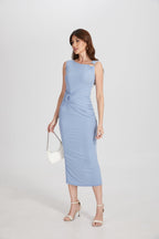 One Shoulder Hardware Ruched Slim Fit Evening Gown - MAYMOONLY
