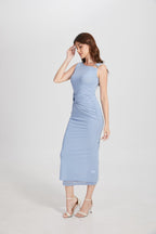 One Shoulder Hardware Ruched Slim Fit Evening Gown - MAYMOONLY