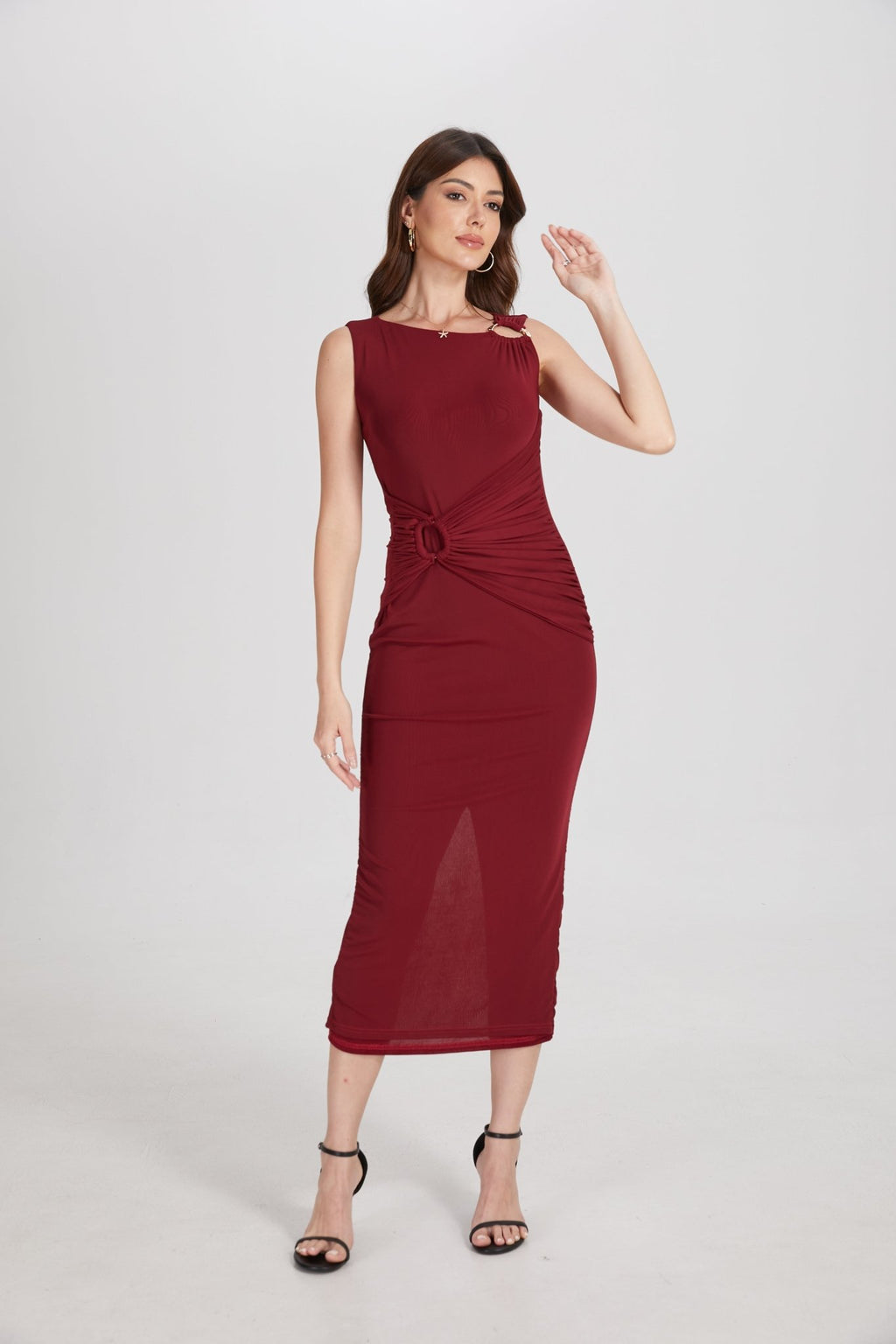 One Shoulder Hardware Ruched Slim Fit Evening Gown - MAYMOONLY