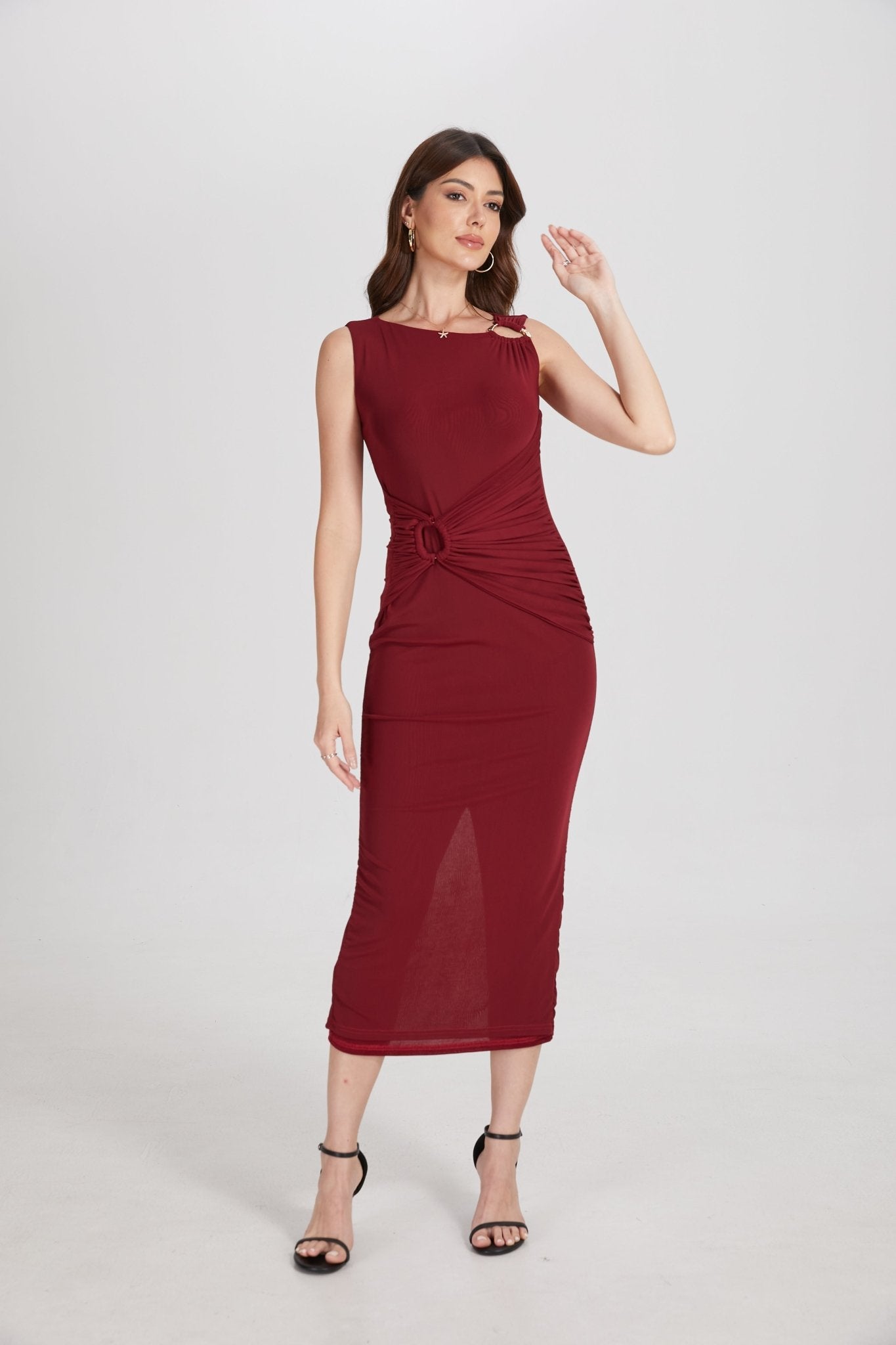 One Shoulder Hardware Ruched Slim Fit Evening Gown - MAYMOONLY