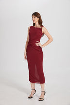 One Shoulder Hardware Ruched Slim Fit Evening Gown - MAYMOONLY