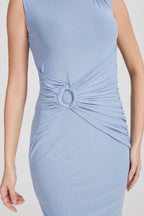 One Shoulder Hardware Ruched Slim Fit Evening Gown - MAYMOONLY