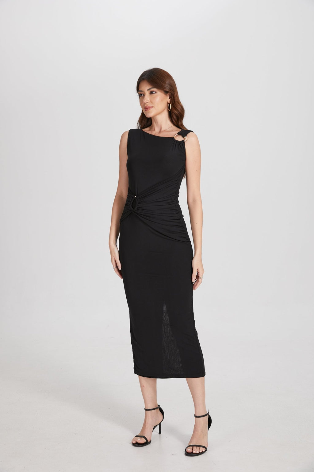 One Shoulder Hardware Ruched Slim Fit Evening Gown - MAYMOONLY