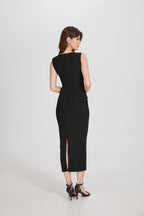 One Shoulder Hardware Ruched Slim Fit Evening Gown - MAYMOONLY