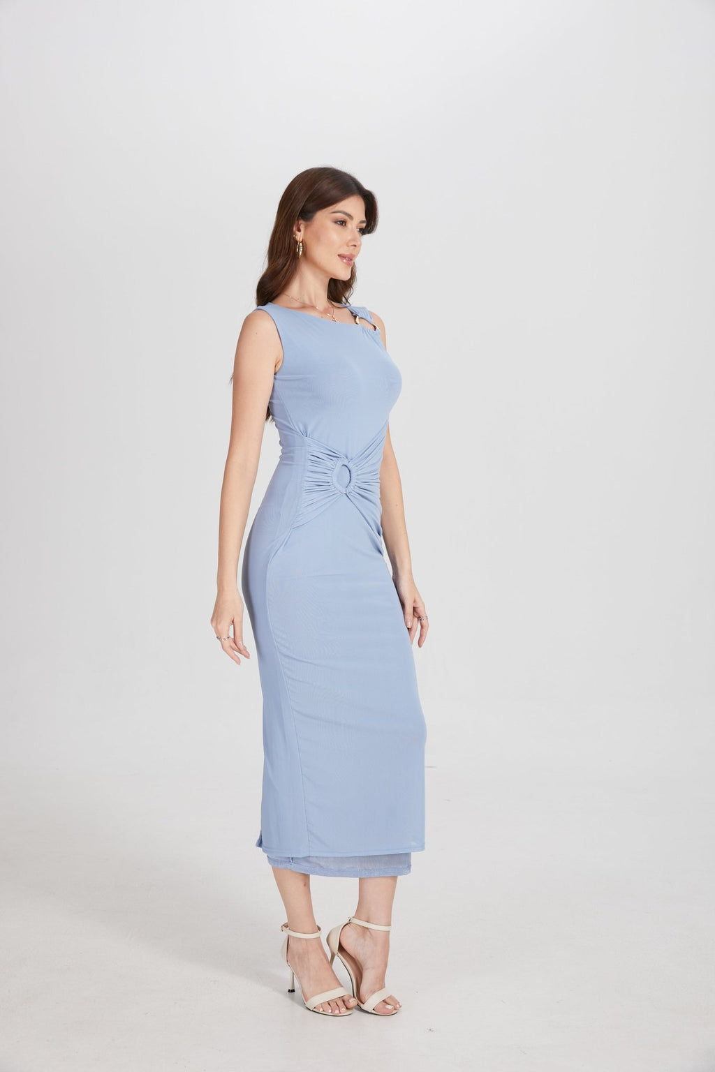 One Shoulder Hardware Ruched Slim Fit Evening Gown - MAYMOONLY