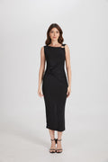 One Shoulder Hardware Ruched Slim Fit Evening Gown - MAYMOONLY