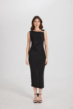 One Shoulder Hardware Ruched Slim Fit Evening Gown - MAYMOONLY