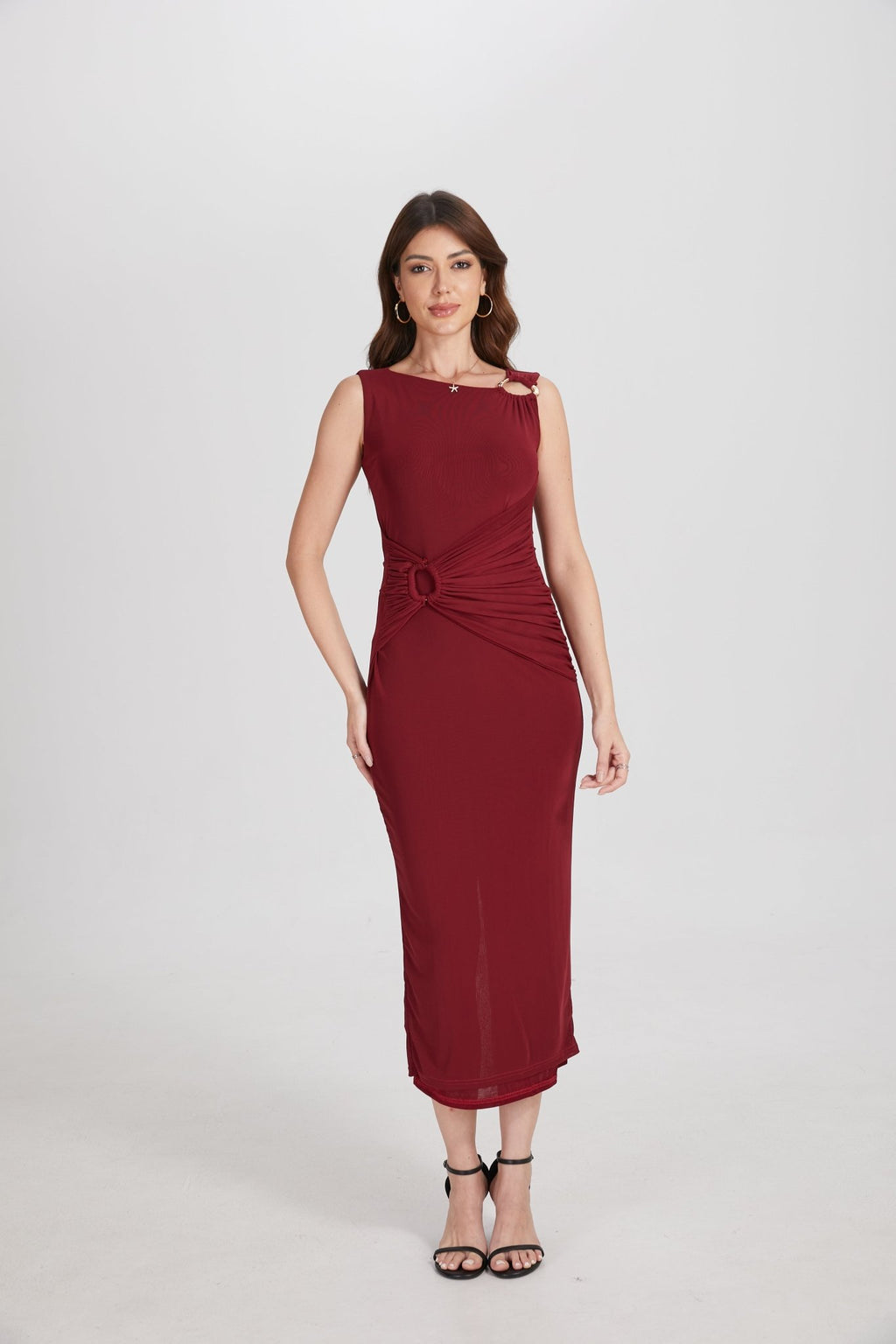 One Shoulder Hardware Ruched Slim Fit Evening Gown - MAYMOONLY