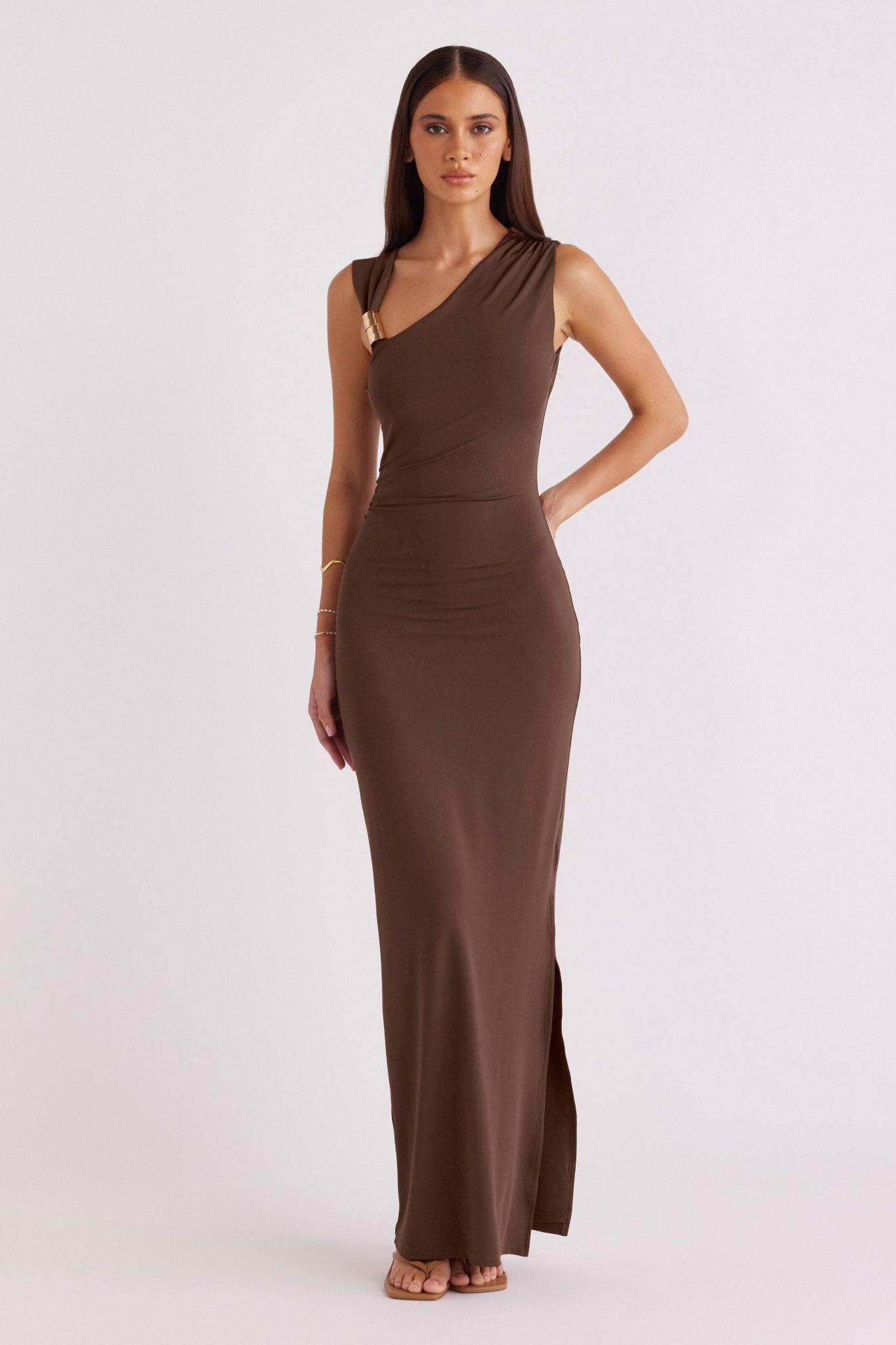 Sleeveless Side Slit Bodycon Stretch Long Dres - MAYMOONLY