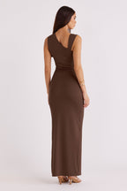 Sleeveless Side Slit Bodycon Stretch Long Dres - MAYMOONLY