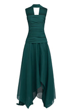 Strapless Ruched Tube Top Matching Detachable Scarf Neck Wrap Asymmetric Flowy Maxi Skirt Two Piece Set - MAYMOONLY