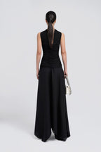 Strapless Ruched Tube Top Matching Detachable Scarf Neck Wrap Asymmetric Flowy Maxi Skirt Two Piece Set - MAYMOONLY