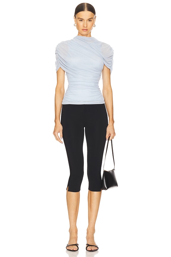 Asymmetric Wrap Stretch Mesh Short Sleeve Blouse