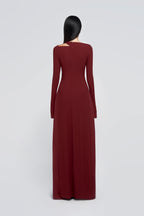 Minimalist Cross Wrap Gathered Bodice Flared Cuff Stretch Knit Formal Long Dress