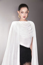 Elegant Flowy Shoulder Cape Sleeve Ruched Detail Sleeveless Top For Evening Occasion
