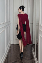Elegant Flowy Shoulder Cape Sleeve Ruched Detail Sleeveless Top For Evening Occasion